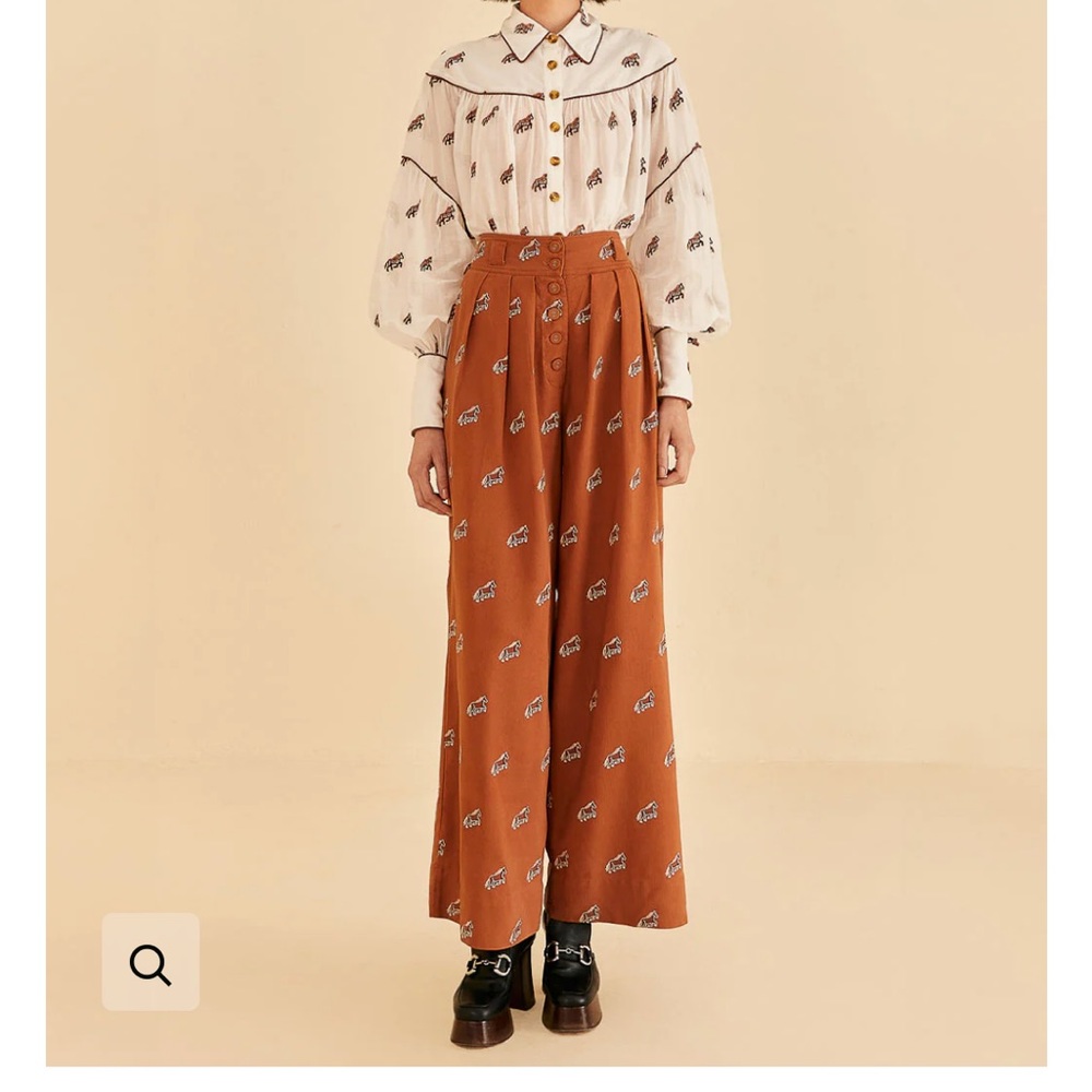 Farm rio CARAMEL EMBROIDERED HORSES PANTS
